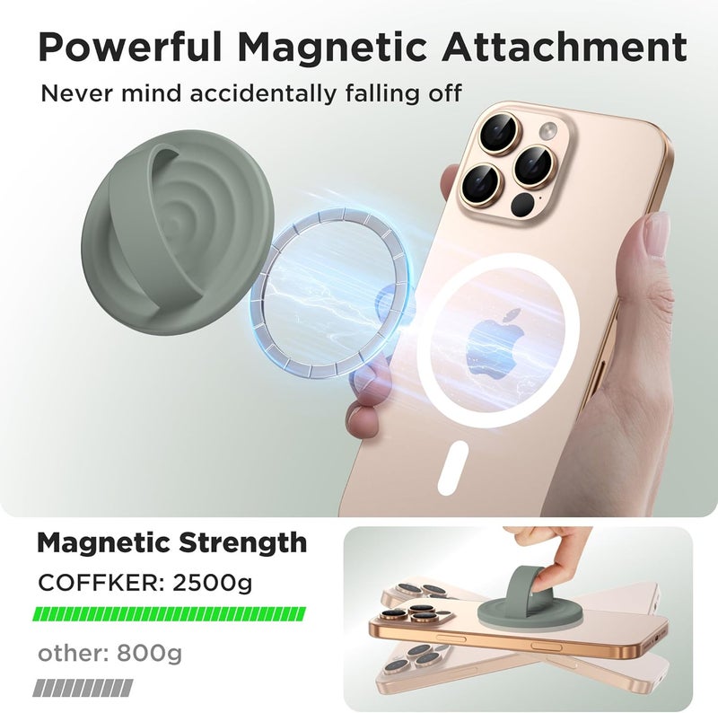 COFFKER Magnetic Phone Grip Ring Holder, Liquid Silicone Magnet Cell Phone Grip Finger Loop, Compatible with Magsafe, Back of Phone for iPhone 17/16/15/14/13/12 Series, Calke Green - Image 3